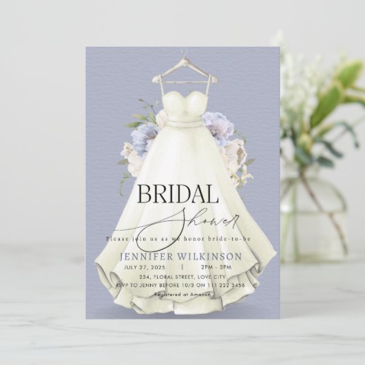 Dusty Blue Wedding Gown Dress Vrijgezellenfeest Kaart (Staand voorkant)