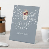Dusty Blue Wedding Guest Book Sign Reclamebord Met Voetstuk (Insitu)