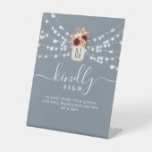 Dusty Blue Wedding Guest Book Sign Reclamebord Met Voetstuk (Voorkant)