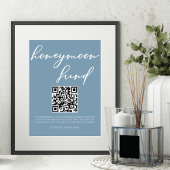 Dusty Blue Wedding Honeymoon Fund QR-code Poster
