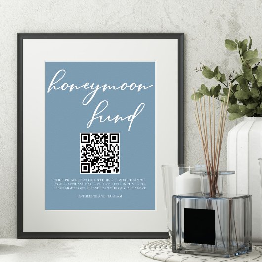 Dusty Blue Wedding Honeymoon Fund QR-code Poster