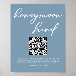 Dusty Blue Wedding Honeymoon Fund QR-code Poster