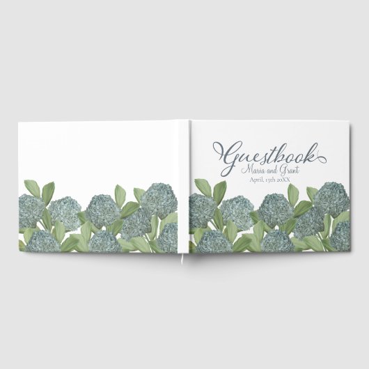 Dusty Blue Wedding Hydrangea Botanical Floral Gastenboek (Volledig)