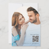 Dusty Blue Wedding Invitation Arch Foto QR-code Kaart (Achterkant)
