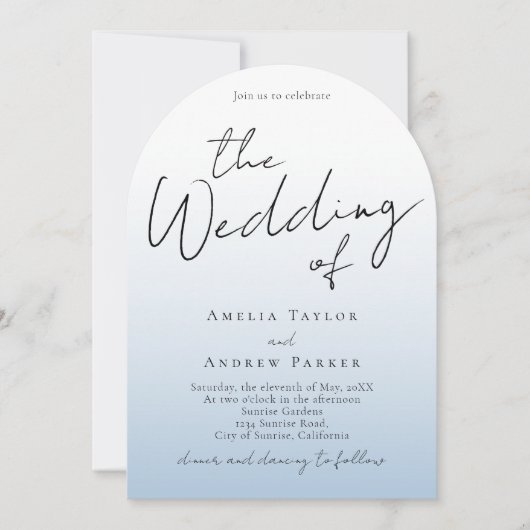 Dusty Blue Wedding Invitation Arch Foto QR-code Kaart