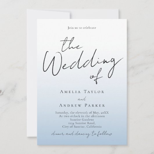 Dusty Blue Wedding Invitation Foto QR-code Kaart (Voorkant)