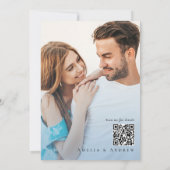 Dusty Blue Wedding Invitation Foto QR-code Kaart (Achterkant)