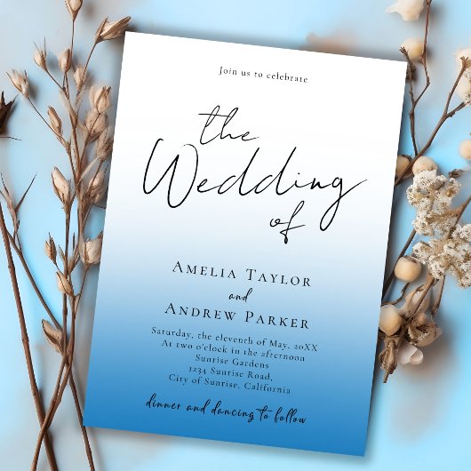 Dusty Blue Wedding Invitation Foto QR-code Kaart