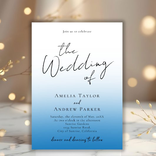 Dusty Blue Wedding Invitation Foto QR-code Kaart