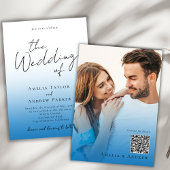 Dusty Blue Wedding Invitation Foto QR-code Kaart