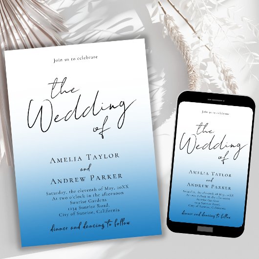 Dusty Blue Wedding Invitation Foto QR-code Kaart