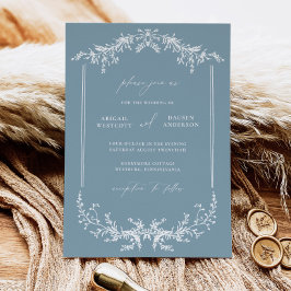 Dusty Blue Wedding Invitation Kaart