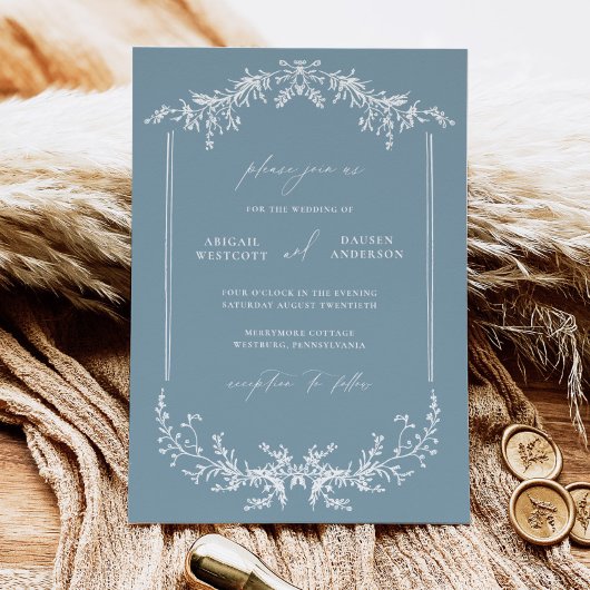 Dusty Blue Wedding Invitation Kaart