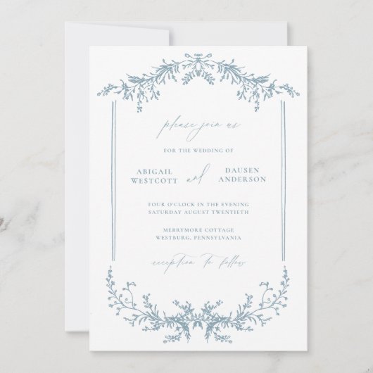 Dusty Blue Wedding Invitation Kaart (Voorkant)