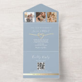 Dusty Blue Wedding Invitation met Fotocollage All In One Uitnodiging (Binnen)