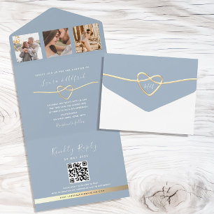 Dusty Blue Wedding Invitation met Fotocollage All In One Uitnodiging