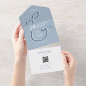 Dusty Blue Wedding Invitation met Monogram All In One Uitnodiging (Afscheurbaar)
