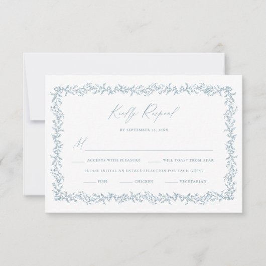 Dusty Blue Wedding Invitation RSVP Response Kaart (Voorkant)