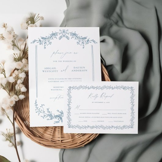 Dusty Blue Wedding Invitation RSVP Response Kaart