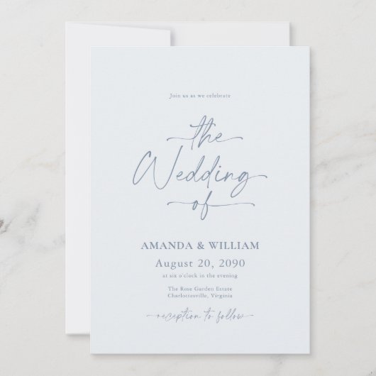 Dusty Blue Wedding Invitation with QR Code Kaart (Voorkant)