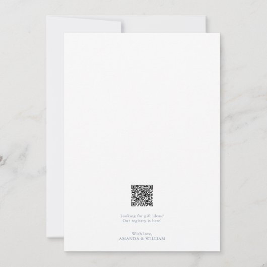 Dusty Blue Wedding Invitation with QR Code Kaart (Achterkant)