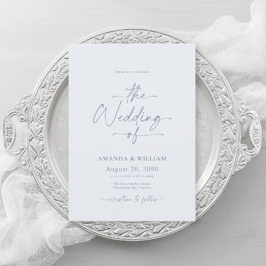 Dusty Blue Wedding Invitation with QR Code Kaart