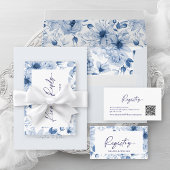 Dusty Blue Wedding Invitation with QR Code Kaart