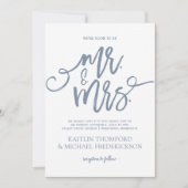 Dusty Blue Wedding Invitations | Penseelscript Kaart (Voorkant)