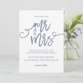 Dusty Blue Wedding Invitations | Penseelscript Kaart (Staand voorkant)