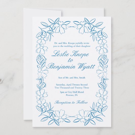  Dusty Blue Wedding Invite Kaart (Voorkant)