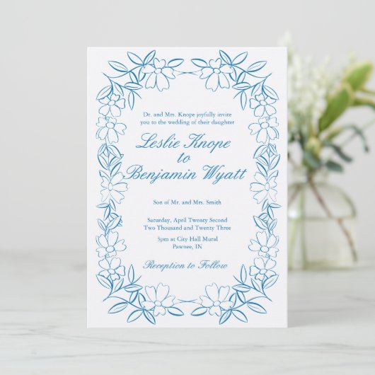  Dusty Blue Wedding Invite Kaart (Staand voorkant)