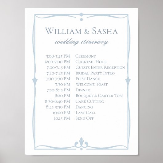 Dusty Blue Wedding Itinerary Poster (Voorkant)