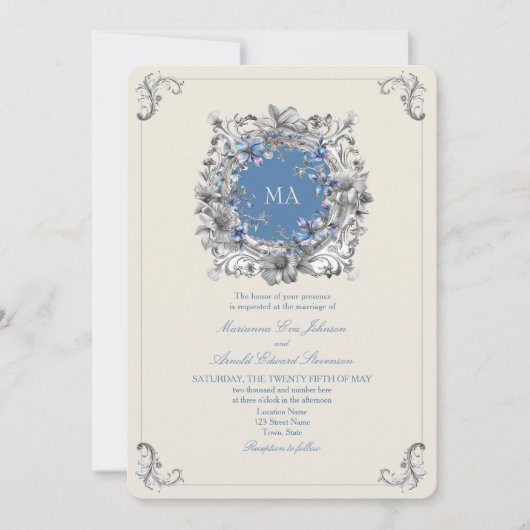  Dusty Blue Wedding Kaart (Voorkant)