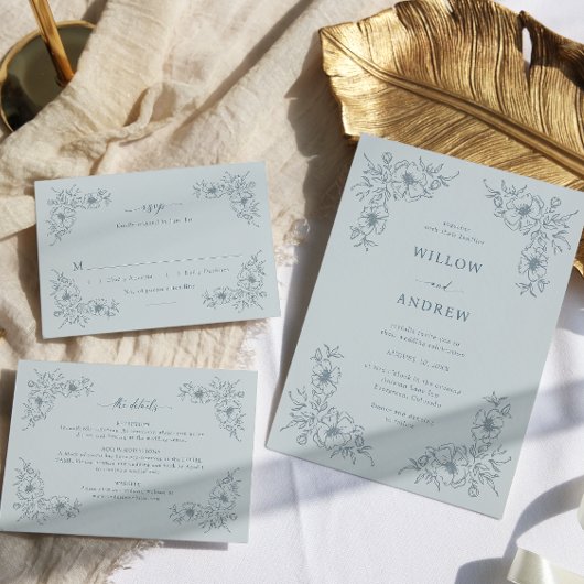  Dusty Blue Wedding Kaart