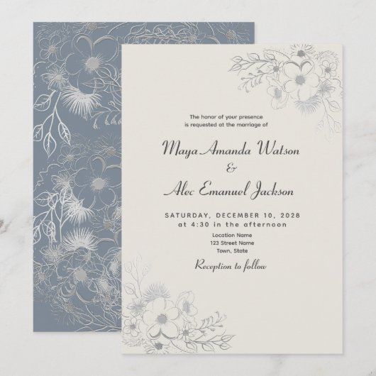 Dusty Blue Wedding Kaart (Voorkant / Achterkant)