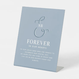 Dusty Blue Wedding Memorial Reclamebord Met Voetstuk
