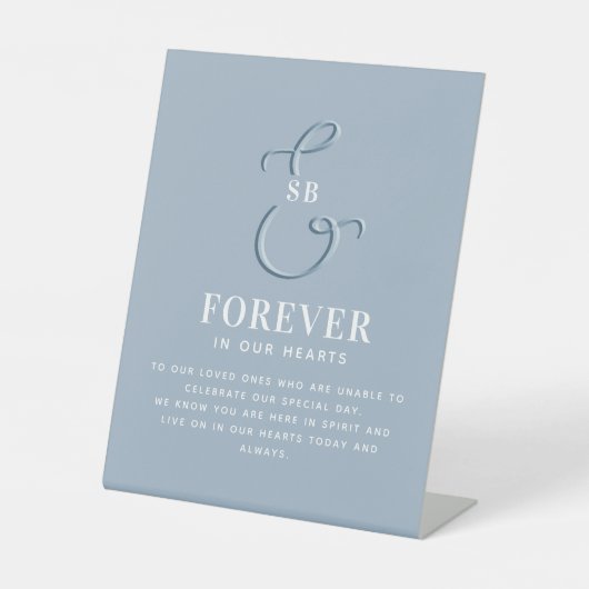 Dusty Blue Wedding Memorial Reclamebord Met Voetstuk (Voorkant)