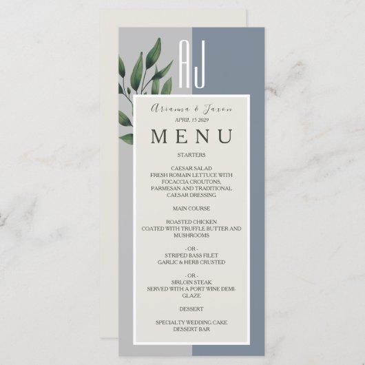 Dusty Blue Wedding Menu (Voorkant / Achterkant)