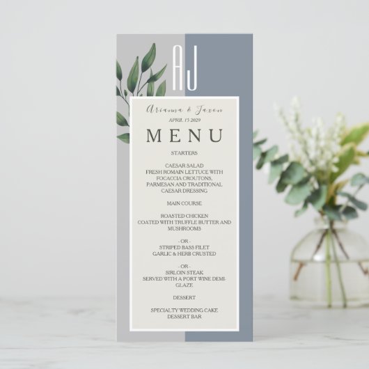 Dusty Blue Wedding Menu (Staand voorkant)