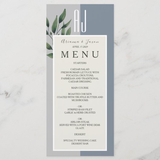 Dusty Blue Wedding Menu (Voorkant)