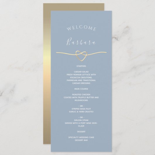 Dusty Blue Wedding Menu met Gastnaam (Voorkant / Achterkant)