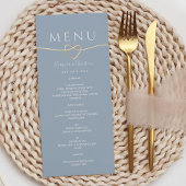 Dusty Blue Wedding Menu met Gouden Touw Hart