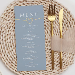 Dusty Blue Wedding Menu met Gouden Touw Hart