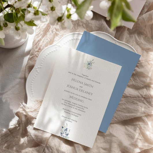 Dusty Blue Wedding | Minimaal botanisch ontwerp Kaart