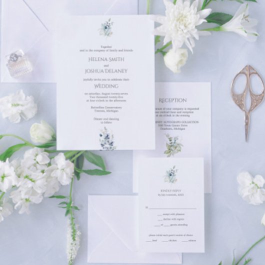 Dusty Blue Wedding | Minimaal botanisch ontwerp Kaart