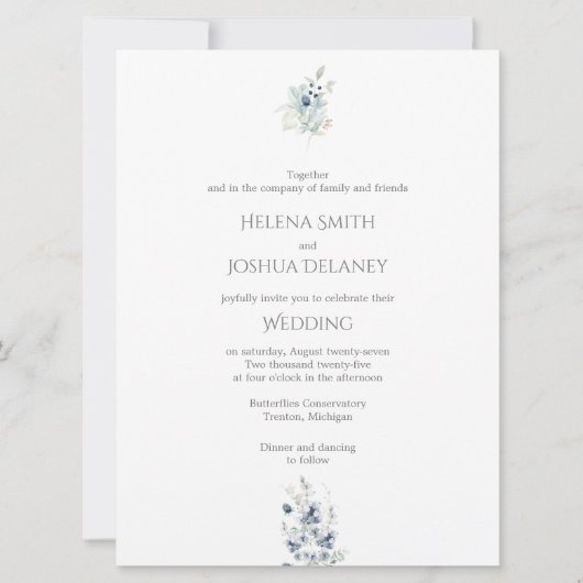Dusty Blue Wedding | Minimaal botanisch ontwerp Kaart (Voorkant)