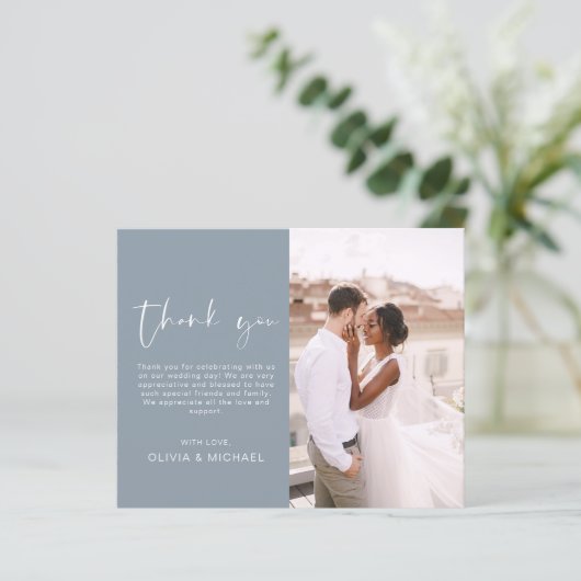 Dusty Blue Wedding Minimalist dank u kaarten (Staand voorkant)
