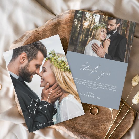 Dusty Blue Wedding Minimalist dank u kaarten
