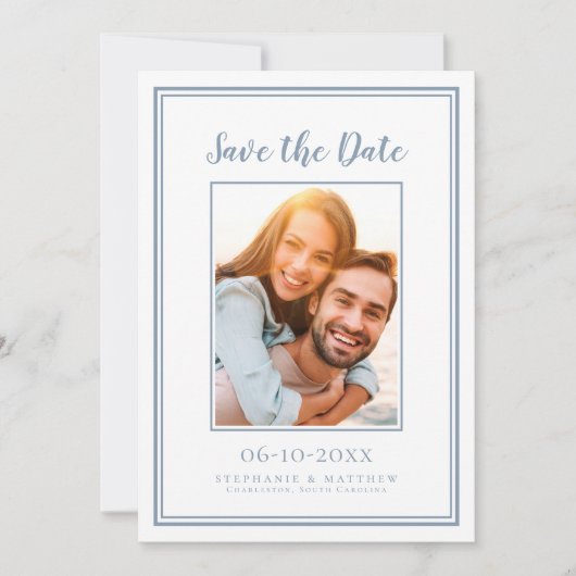 Dusty Blue Wedding Minimalist Verloving Afbeelding Save The Date (Voorkant)