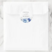 Dusty Blue Wedding Modern Floral Boho Ronde Sticker (Tas)